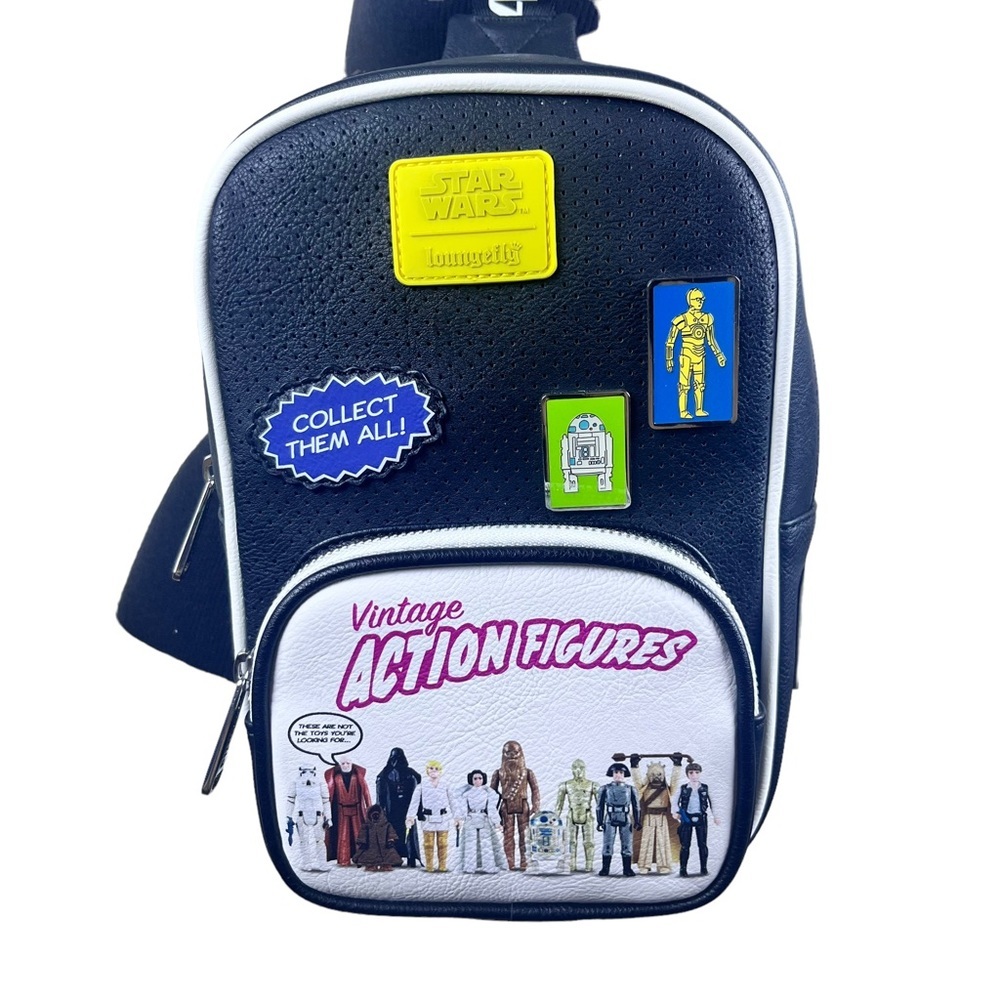 Disney Parks Loungefly Star Wars Crossbody Sling Backpack Vintage Action Figures